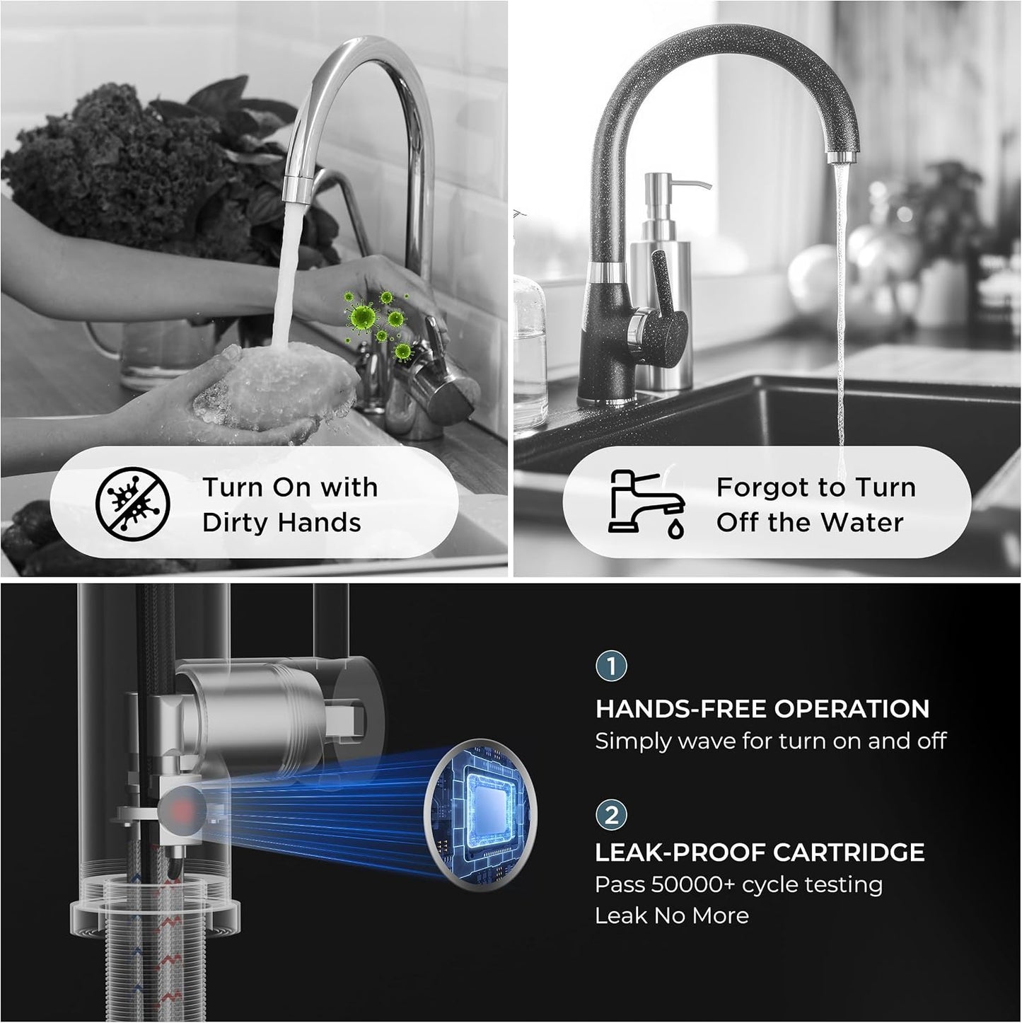 Touchless Kitchen Faucet with Soap Dispenser, Matte Black | Single Handle Stainless Steel, Smart Hands-Free Sink Faucet with Pull Down Sprayer for Camper Rv Bar, Motion Sensor Activated