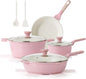 Nonstick Ceramic Cookware Set, 13-pcs Non-toxic Pots and Pans Set | Healthy Kitchen Cooking Set with Stay-Cool Handles, Silicone Tools and Pot Protectors, PFAS Free