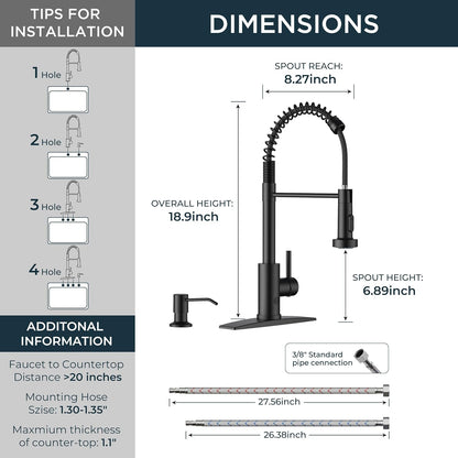 Touchless Kitchen Faucet with Soap Dispenser, Matte Black | Single Handle Stainless Steel, Smart Hands-Free Sink Faucet with Pull Down Sprayer for Camper Rv Bar, Motion Sensor Activated
