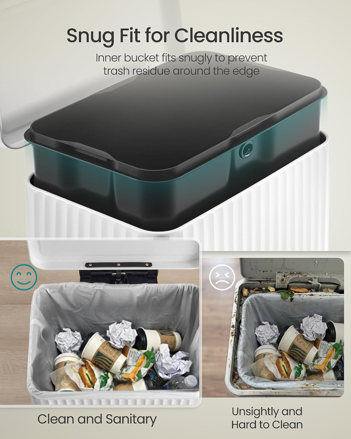 Trash Can, 13 Gallon (50 L) Garbage Can for Kitchen, with Lid, Pedal, and Removable Inner Bucket, Soft Close, Stainless Steel