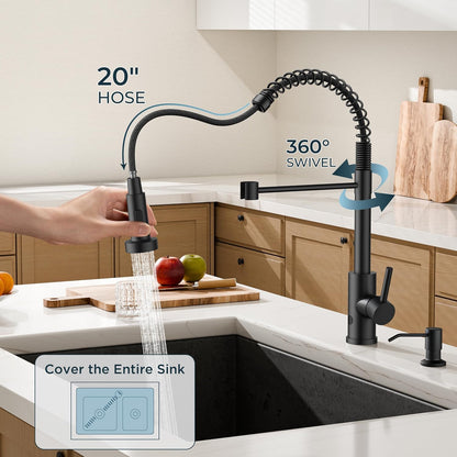 Touchless Kitchen Faucet with Soap Dispenser, Matte Black | Single Handle Stainless Steel, Smart Hands-Free Sink Faucet with Pull Down Sprayer for Camper Rv Bar, Motion Sensor Activated