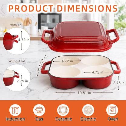 Enamel Cast Iron Bread Baker with 4 Loaf Cavities, Dutch Oven for Sourdough Bread Baking, 500°F Oven Safe Bread Pan with Nonstick Enamel Coating for Artisan Mini Loaves