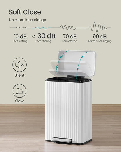 Trash Can, 13 Gallon (50 L) Garbage Can for Kitchen, with Lid, Pedal, and Removable Inner Bucket, Soft Close, Stainless Steel