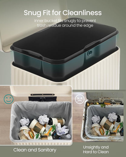 Trash Can, 13 Gallon (50 L) Garbage Can for Kitchen, with Lid, Pedal, and Removable Inner Bucket, Soft Close, Stainless Steel