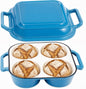 Enamel Cast Iron Bread Baker with 4 Loaf Cavities, Dutch Oven for Sourdough Bread Baking, 500°F Oven Safe Bread Pan with Nonstick Enamel Coating for Artisan Mini Loaves