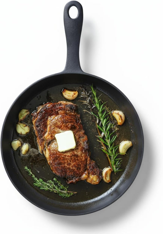 12 Inch Smooth Cast Iron Skillet - Naturally Non-Stick, Pre-Seasoned Frying Pan, Smooth Finish for Grilling, Frying, Sauteing, Searing, Baking - Use on Oven, Stove, Grill, or Campfire