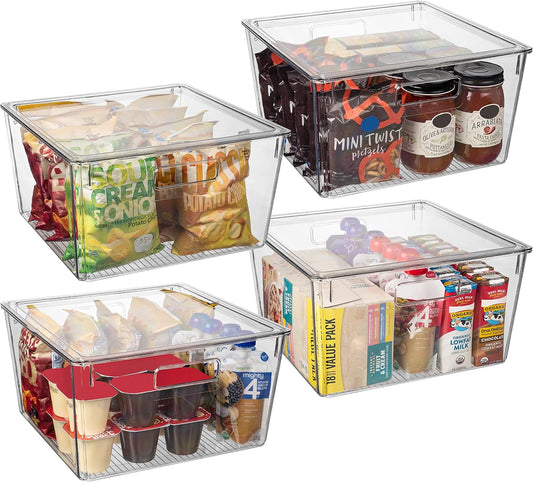 Plastic Storage Bins with Lids XL – Perfect Kitchen Organization or Pantry Storage – Fridge Organizer, Pantry Organization and Storage Bins, Cabinet Organizers