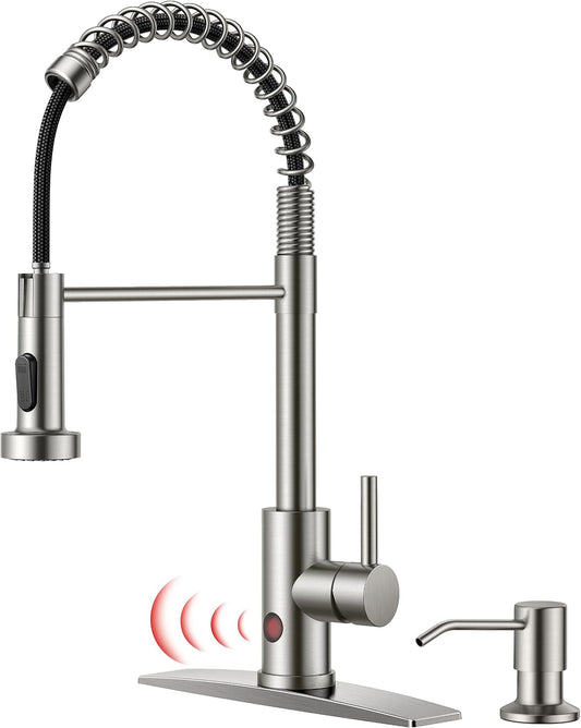 Touchless Kitchen Faucet with Soap Dispenser, Matte Black | Single Handle Stainless Steel, Smart Hands-Free Sink Faucet with Pull Down Sprayer for Camper Rv Bar, Motion Sensor Activated