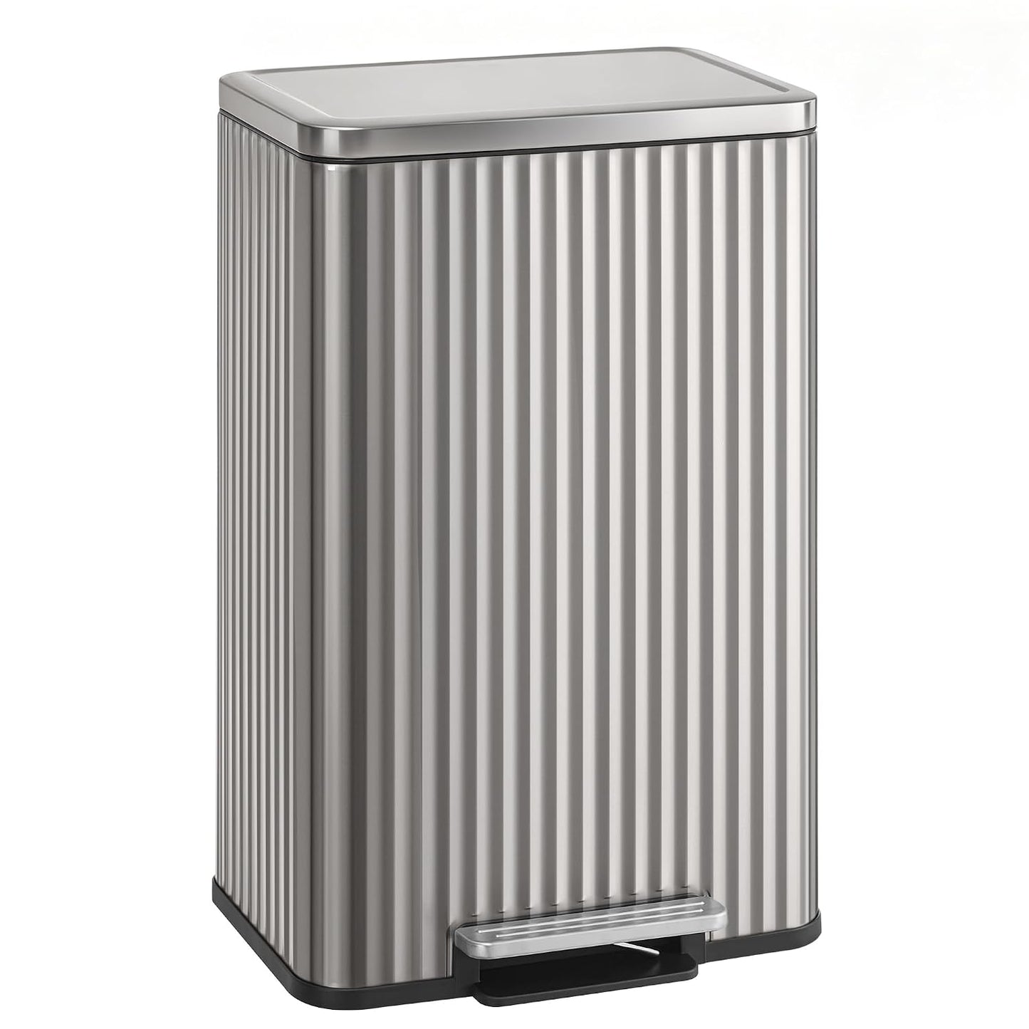 Trash Can, 13 Gallon (50 L) Garbage Can for Kitchen, with Lid, Pedal, and Removable Inner Bucket, Soft Close, Stainless Steel