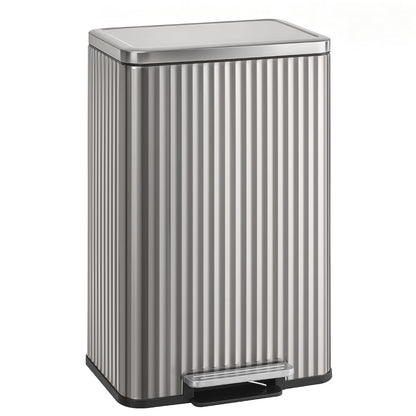 Trash Can, 13 Gallon (50 L) Garbage Can for Kitchen, with Lid, Pedal, and Removable Inner Bucket, Soft Close, Stainless Steel
