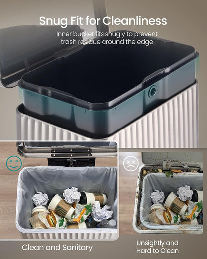 Trash Can, 13 Gallon (50 L) Garbage Can for Kitchen, with Lid, Pedal, and Removable Inner Bucket, Soft Close, Stainless Steel