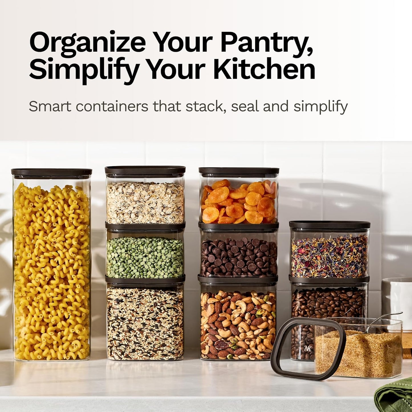 20-Piece Food Storage Containers with Lids – Stackable BPA-Free Borosilicate Glass Pantry Storage Containers with Leak-Resistant Airtight Seal for Kitchen & Pantry Organization