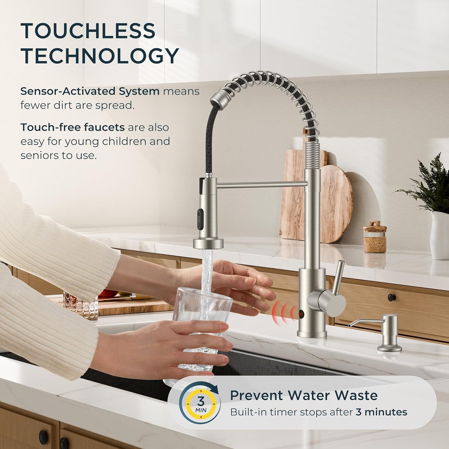 Touchless Kitchen Faucet with Soap Dispenser, Matte Black | Single Handle Stainless Steel, Smart Hands-Free Sink Faucet with Pull Down Sprayer for Camper Rv Bar, Motion Sensor Activated