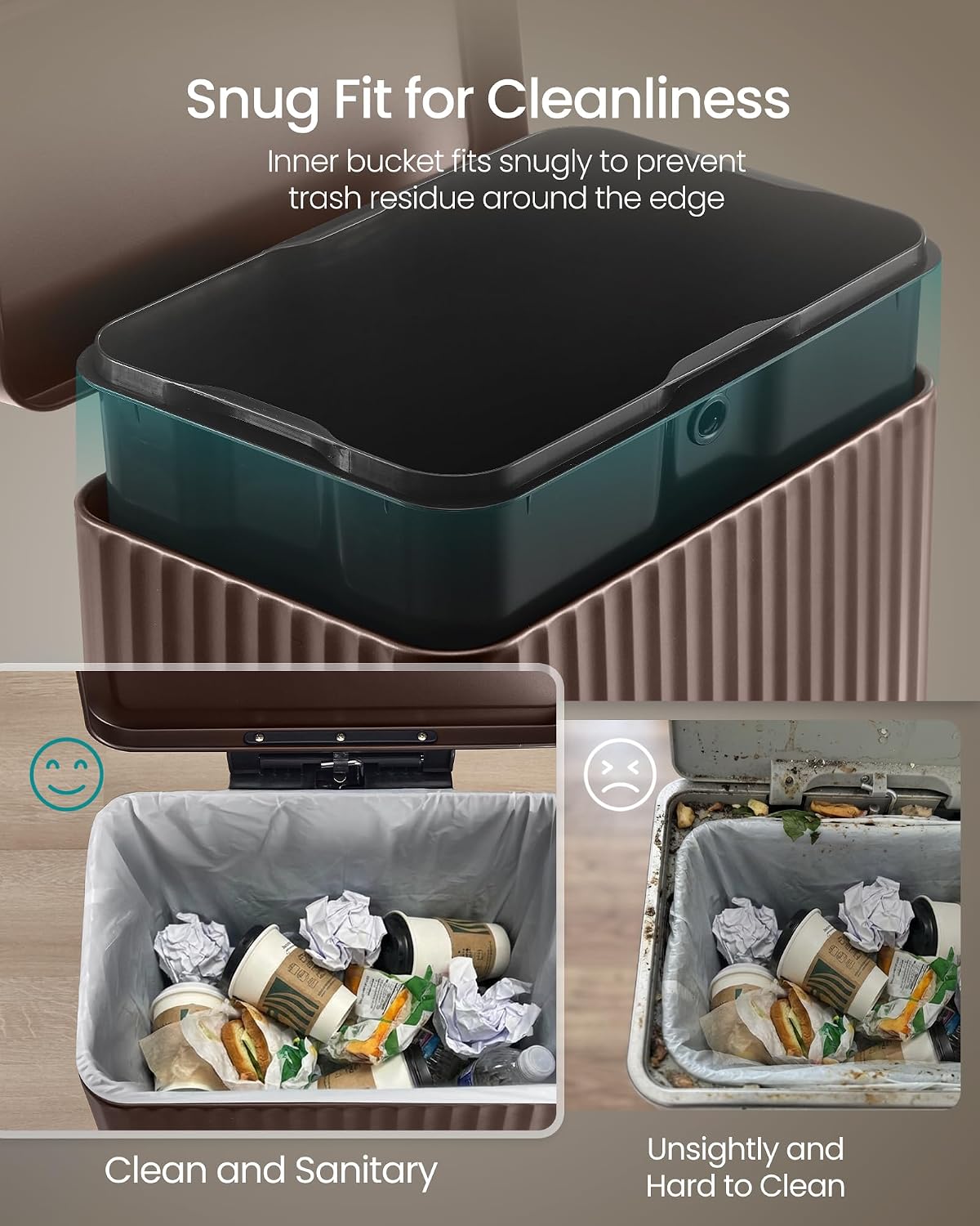 Trash Can, 13 Gallon (50 L) Garbage Can for Kitchen, with Lid, Pedal, and Removable Inner Bucket, Soft Close, Stainless Steel