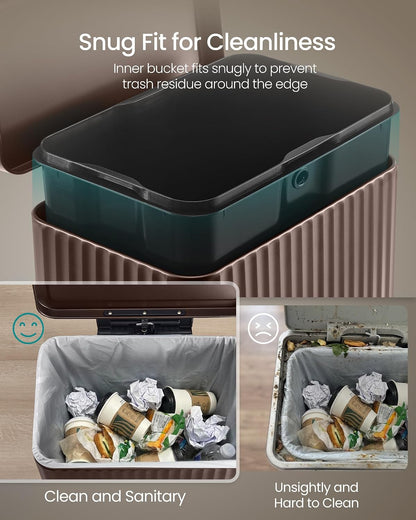 Trash Can, 13 Gallon (50 L) Garbage Can for Kitchen, with Lid, Pedal, and Removable Inner Bucket, Soft Close, Stainless Steel
