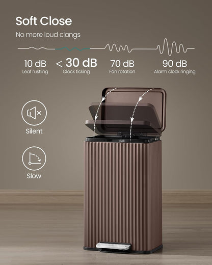 Trash Can, 13 Gallon (50 L) Garbage Can for Kitchen, with Lid, Pedal, and Removable Inner Bucket, Soft Close, Stainless Steel