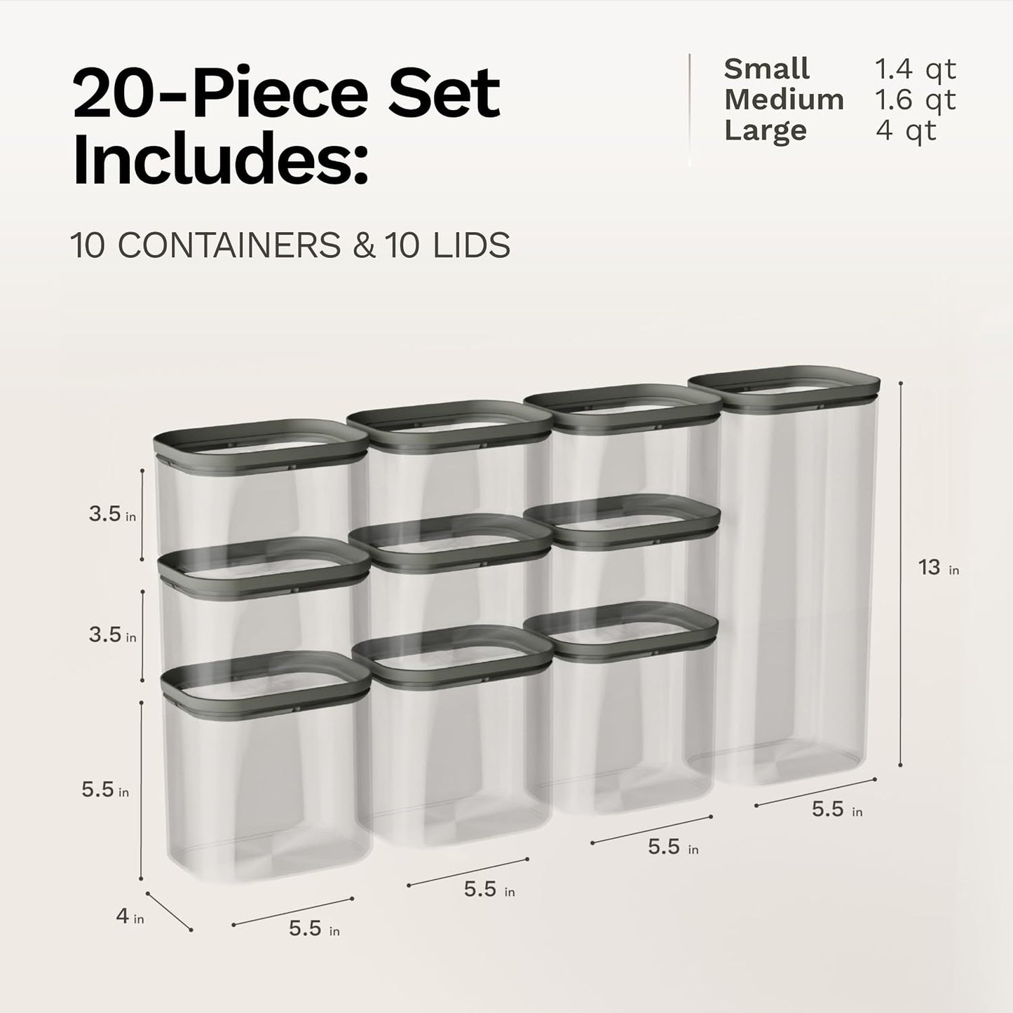20-Piece Food Storage Containers with Lids – Stackable BPA-Free Borosilicate Glass Pantry Storage Containers with Leak-Resistant Airtight Seal for Kitchen & Pantry Organization