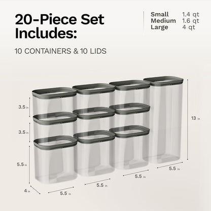 20-Piece Food Storage Containers with Lids – Stackable BPA-Free Borosilicate Glass Pantry Storage Containers with Leak-Resistant Airtight Seal for Kitchen & Pantry Organization