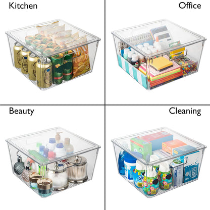 Plastic Storage Bins with Lids XL – Perfect Kitchen Organization or Pantry Storage – Fridge Organizer, Pantry Organization and Storage Bins, Cabinet Organizers