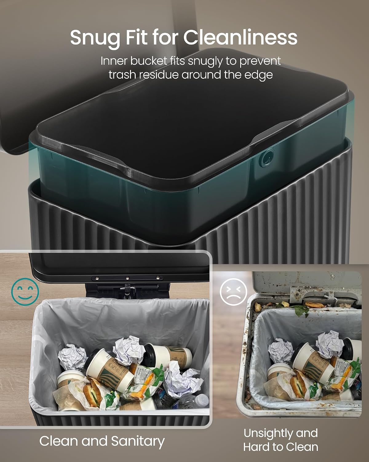 Trash Can, 13 Gallon (50 L) Garbage Can for Kitchen, with Lid, Pedal, and Removable Inner Bucket, Soft Close, Stainless Steel