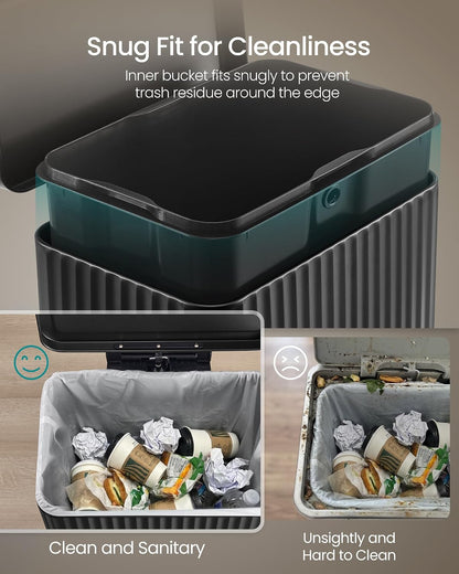Trash Can, 13 Gallon (50 L) Garbage Can for Kitchen, with Lid, Pedal, and Removable Inner Bucket, Soft Close, Stainless Steel