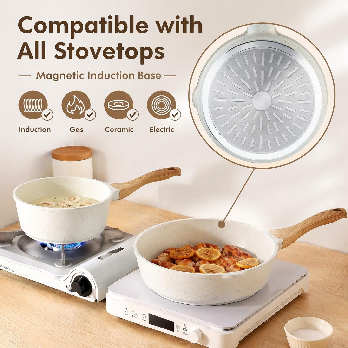 Nonstick Ceramic Cookware Set, 13-pcs Non-toxic Pots and Pans Set | Healthy Kitchen Cooking Set with Stay-Cool Handles, Silicone Tools and Pot Protectors, PFAS Free