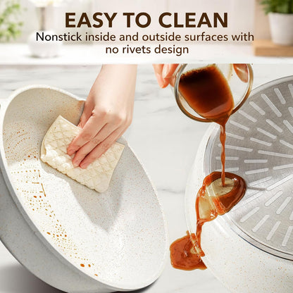 Nonstick Ceramic Cookware Set, 13-pcs Non-toxic Pots and Pans Set | Healthy Kitchen Cooking Set with Stay-Cool Handles, Silicone Tools and Pot Protectors, PFAS Free