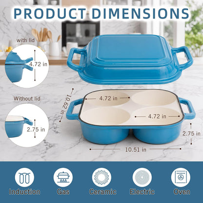 Enamel Cast Iron Bread Baker with 4 Loaf Cavities, Dutch Oven for Sourdough Bread Baking, 500°F Oven Safe Bread Pan with Nonstick Enamel Coating for Artisan Mini Loaves