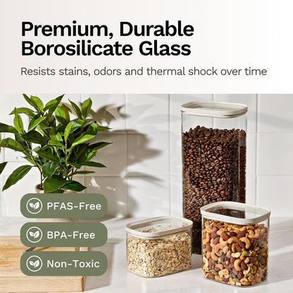 20-Piece Food Storage Containers with Lids – Stackable BPA-Free Borosilicate Glass Pantry Storage Containers with Leak-Resistant Airtight Seal for Kitchen & Pantry Organization