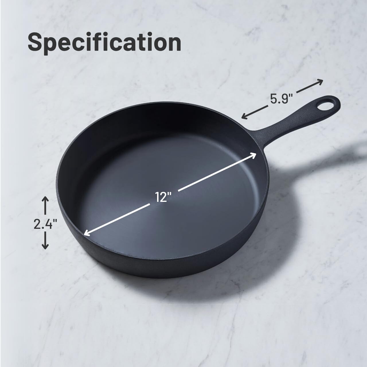 12 Inch Smooth Cast Iron Skillet - Naturally Non-Stick, Pre-Seasoned Frying Pan, Smooth Finish for Grilling, Frying, Sauteing, Searing, Baking - Use on Oven, Stove, Grill, or Campfire