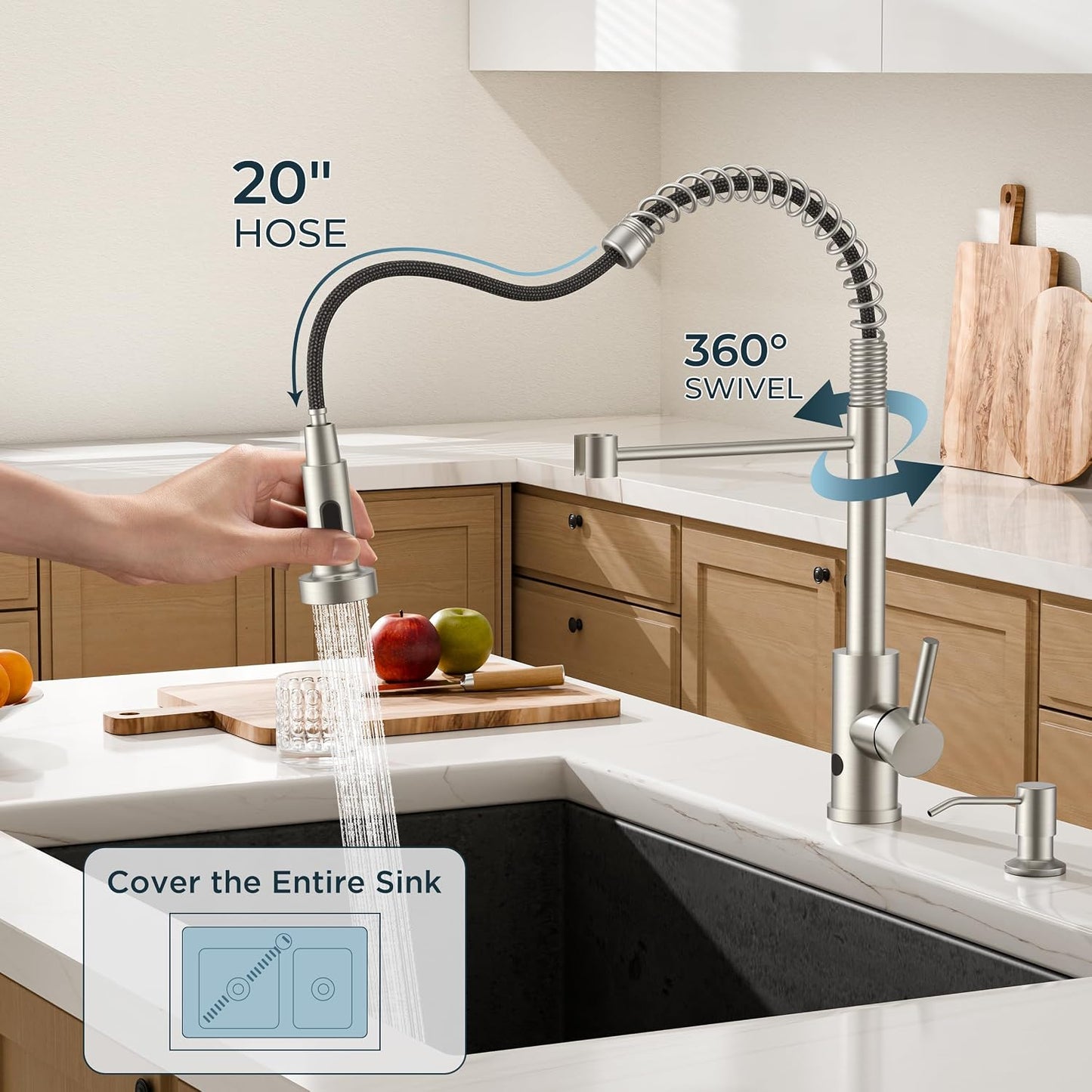 Touchless Kitchen Faucet with Soap Dispenser, Matte Black | Single Handle Stainless Steel, Smart Hands-Free Sink Faucet with Pull Down Sprayer for Camper Rv Bar, Motion Sensor Activated