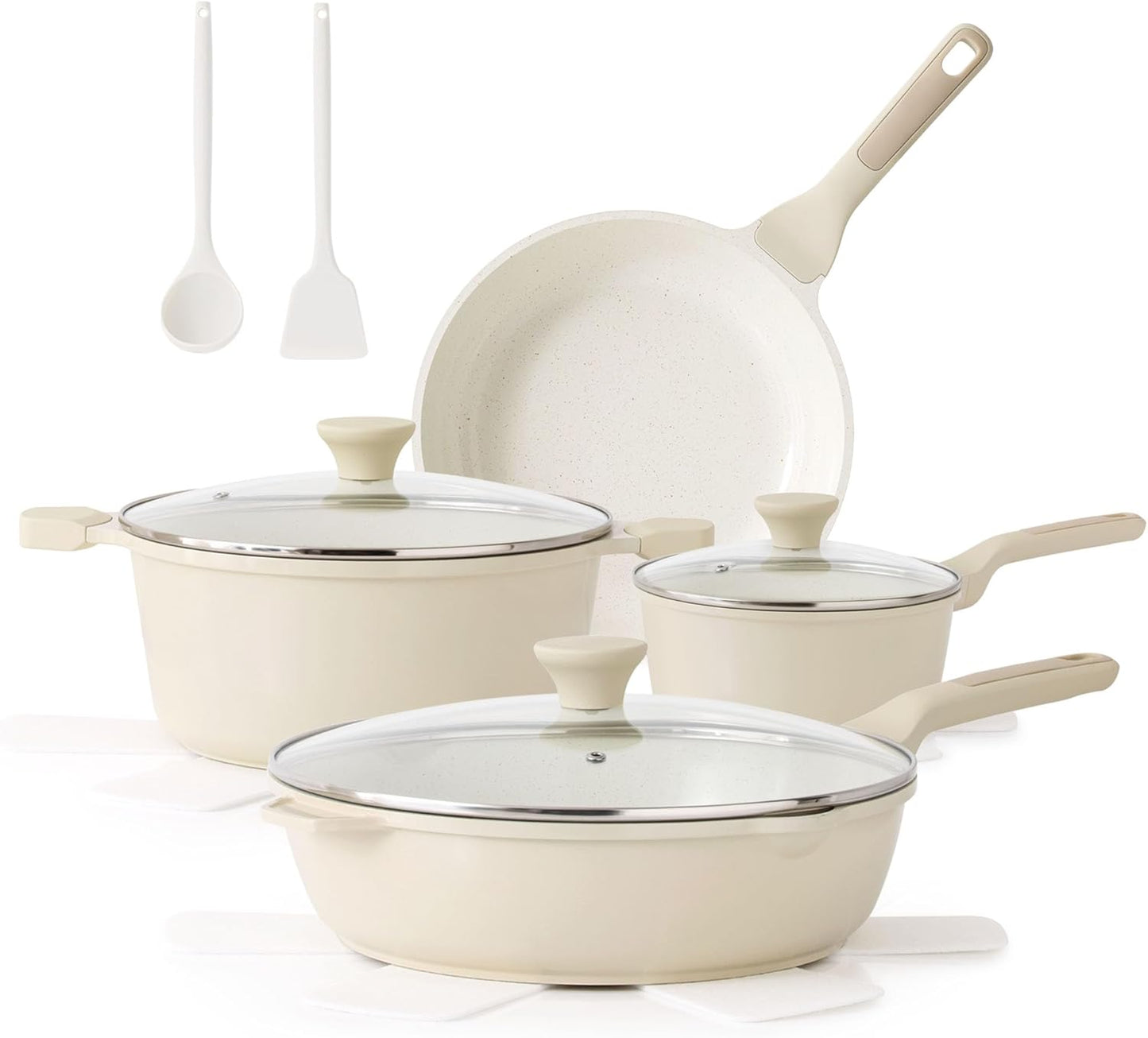 Nonstick Ceramic Cookware Set, 13-pcs Non-toxic Pots and Pans Set | Healthy Kitchen Cooking Set with Stay-Cool Handles, Silicone Tools and Pot Protectors, PFAS Free