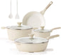 Nonstick Ceramic Cookware Set, 13-pcs Non-toxic Pots and Pans Set | Healthy Kitchen Cooking Set with Stay-Cool Handles, Silicone Tools and Pot Protectors, PFAS Free