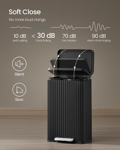 Trash Can, 13 Gallon (50 L) Garbage Can for Kitchen, with Lid, Pedal, and Removable Inner Bucket, Soft Close, Stainless Steel