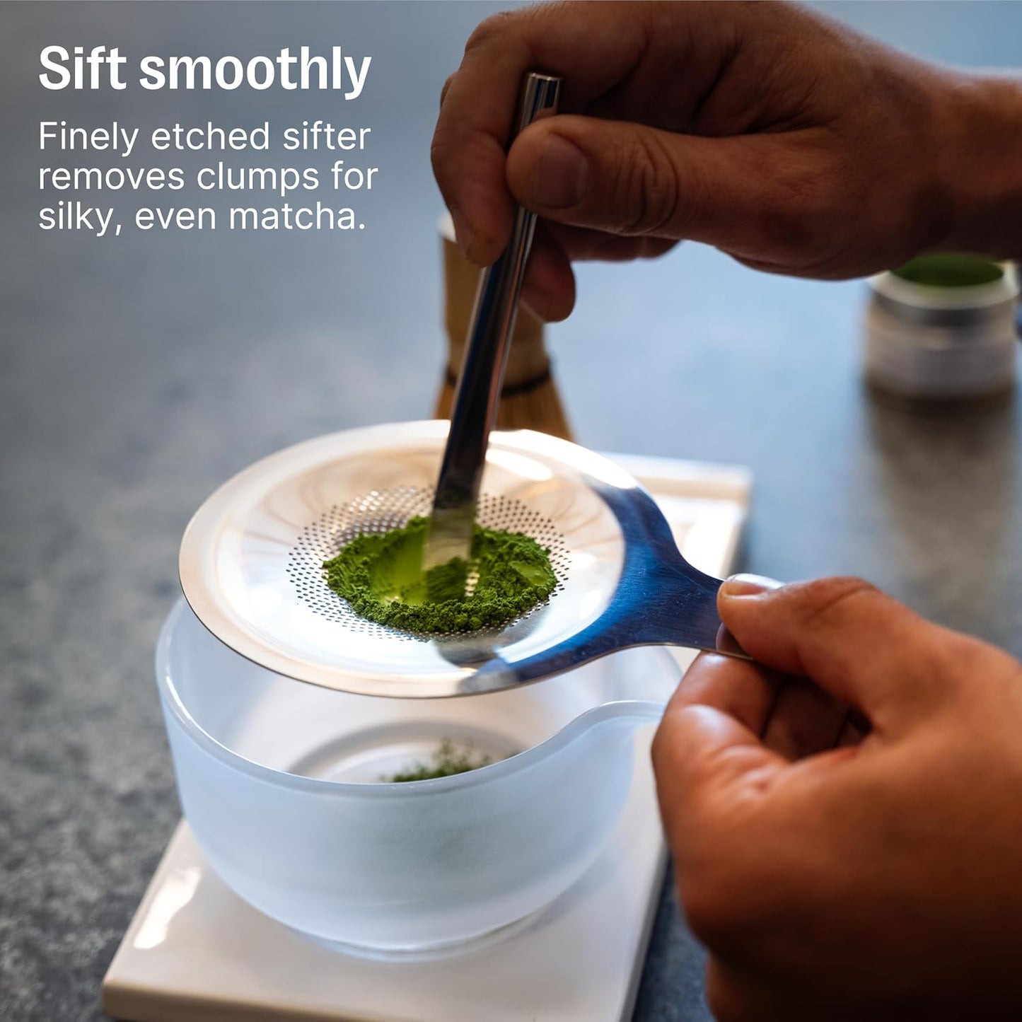 Matcha Set, 6-Piece Ceramic Matcha Bowl Kit with Display Tray | Bamboo Whisk with Stand, Steel Sifter and Spoon, Pour Spout Bowl, Dishwasher Safe, for Home and Ceremony