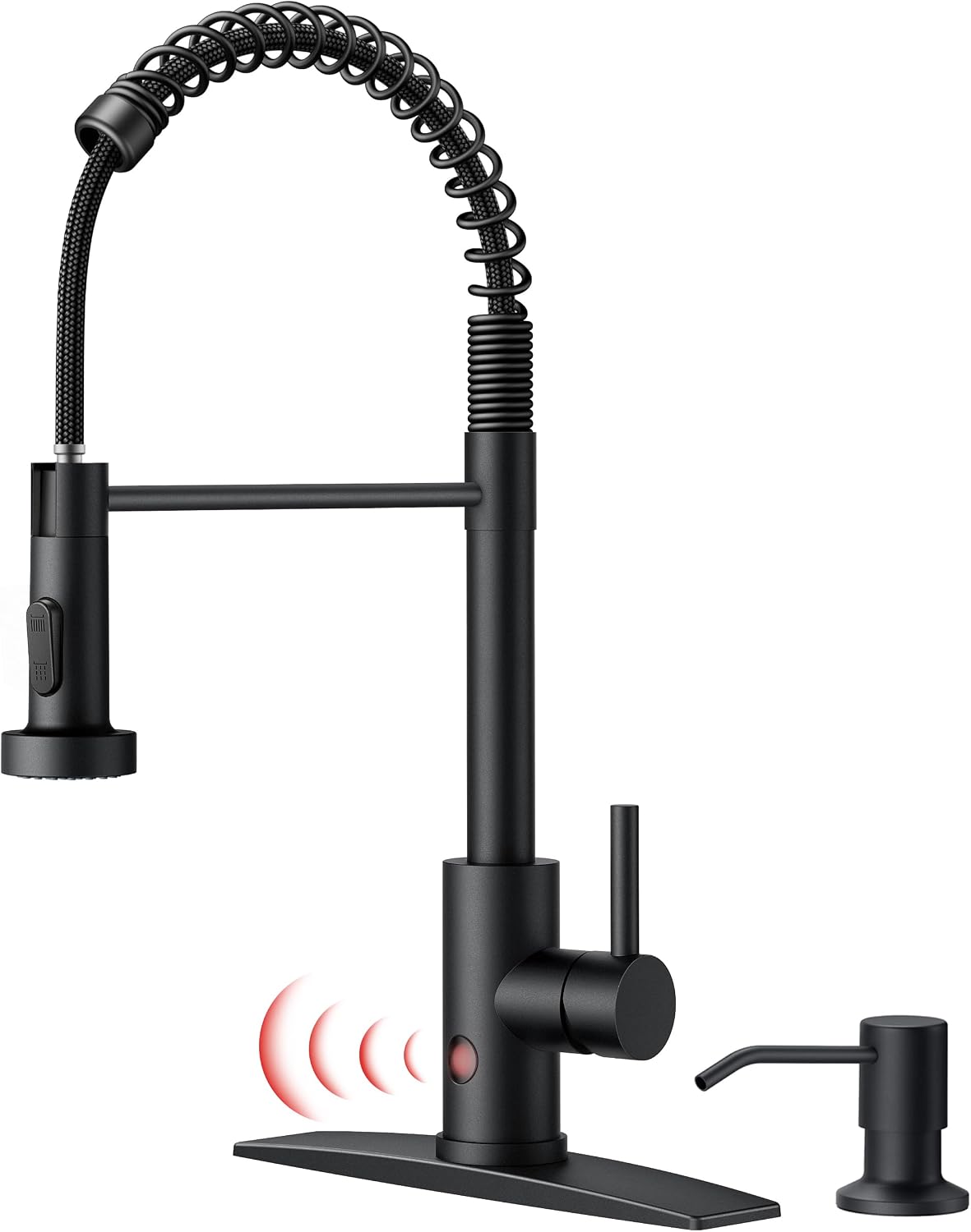 Touchless Kitchen Faucet with Soap Dispenser, Matte Black | Single Handle Stainless Steel, Smart Hands-Free Sink Faucet with Pull Down Sprayer for Camper Rv Bar, Motion Sensor Activated