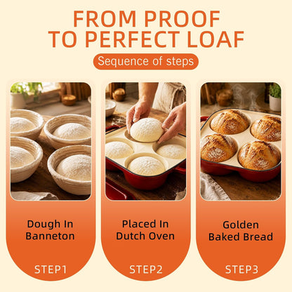 Enamel Cast Iron Bread Baker with 4 Loaf Cavities, Dutch Oven for Sourdough Bread Baking, 500°F Oven Safe Bread Pan with Nonstick Enamel Coating for Artisan Mini Loaves
